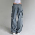 Street Pleated Low Waist Washed Worn Jeans
