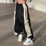 Cool Contrast Color Drawstring Ankle Tied Casual Loose Woven Pants