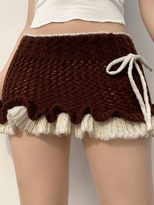 Slimming Woolen Hip Skirt Ruffled Stitching Tied Bow Skirt