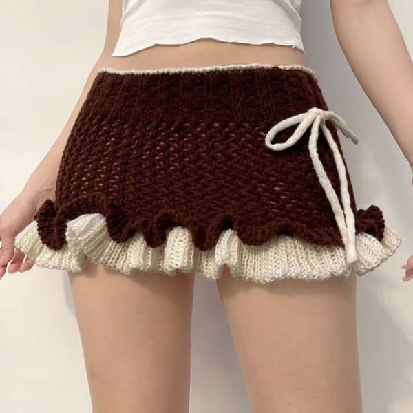 Slimming Woolen Hip Skirt Ruffled Stitching Tied Bow Skirt