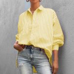 Women’s Collared Loose Long Sleeve Striped Shirt
