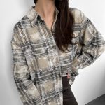 Women’s Mid Length Cotton Niche Design Plaid Long Sleeve Shirt