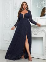 Elegant Long Sleeve Split Dress: Plus Size Autumn/Winter