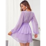 Women Summer Fashion V-neck Double Layer Lower Hem with Lace Polka Dot Dress