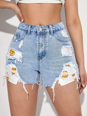 Spring Summer Denim Shorts Pants High Waist Raw Hem Ripped Korean Loose Casual Shorts Outfit Ideas