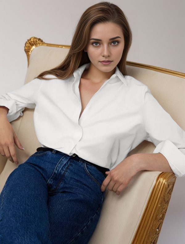 Women's White Cotton Loose Elegant French Shirt
