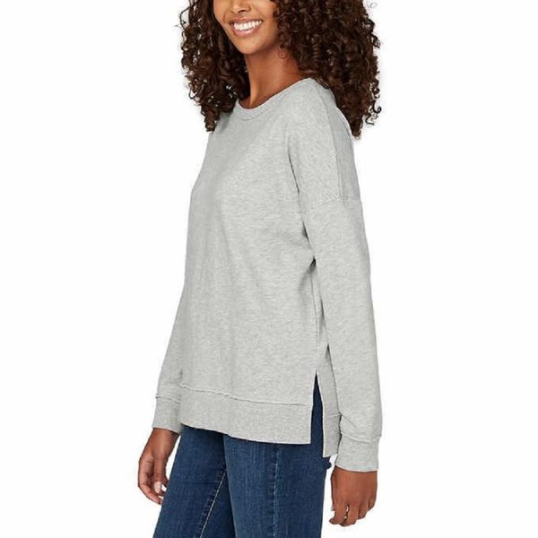 Round Neck Long Sleeve Solid Color Side Slit Sweatshirt Top: Women's Autumn/Winter Casual Wear