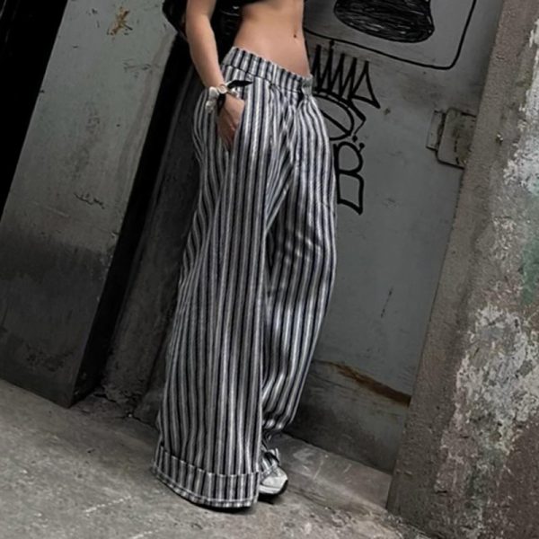 Sexy Striped Loose Casual Low Waist Tooling Waist of Trousers