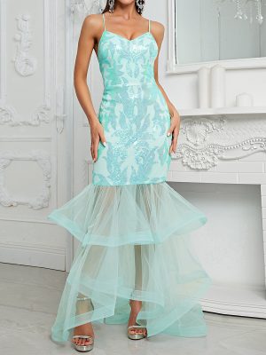 Spring/Summer Backless Fishtail Maxi Dress: Sequin Sling