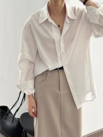 Women’s Korean Niche Loose Slimming Draping Long Sleeve Shirt
