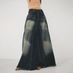 Fashionable High Waist Vertical Stripe Design Denim Skirt