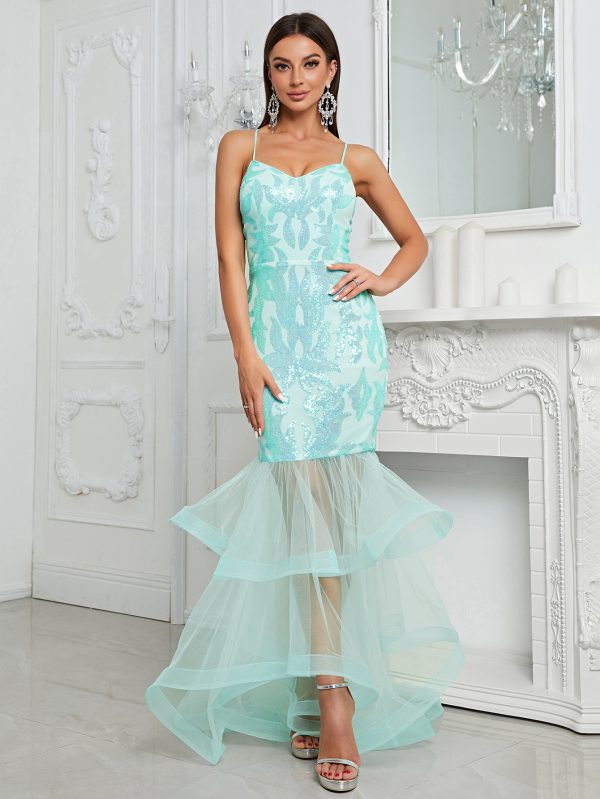 Spring/Summer Backless Fishtail Maxi Dress: Sequin Sling
