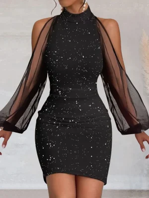 Party Dresses For Women 2024 Solid Color Transparent Mesh Bodycon Dresses