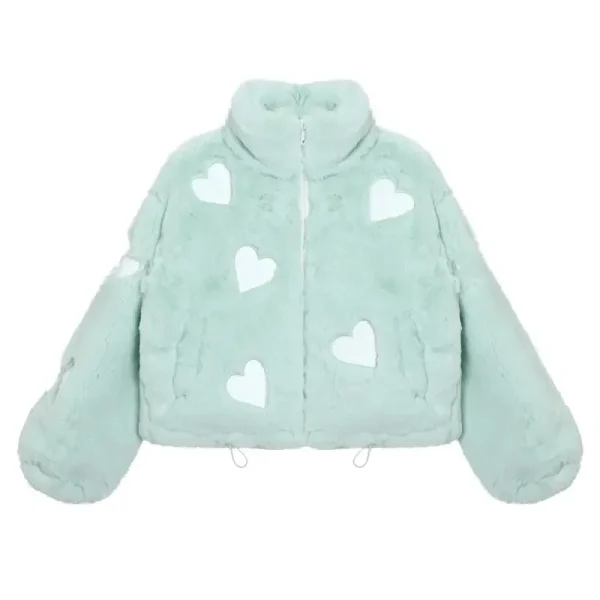 Reflective Butterfly Heart Plush Warm Fur Coat Y2k