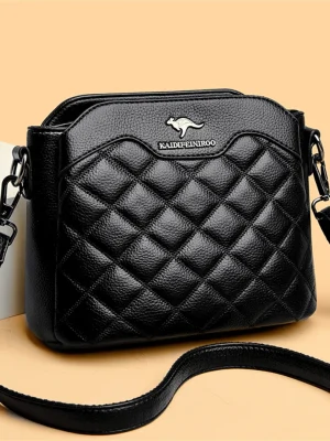 High Quality Leather Diamond Grid Pattern Embroidery Small Crossbody Bags