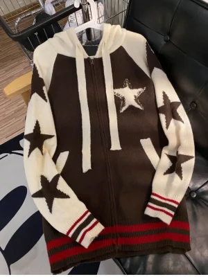 Star Zipper Retro Loose Knitted Cardigan Harajuku Long-sleeved Hoodie