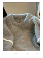 Round Neck Contrast Knitted  Korean Pullover Street Pullover