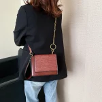 Leather Flap Square Metal Chain Crossbody Shoulder Bag