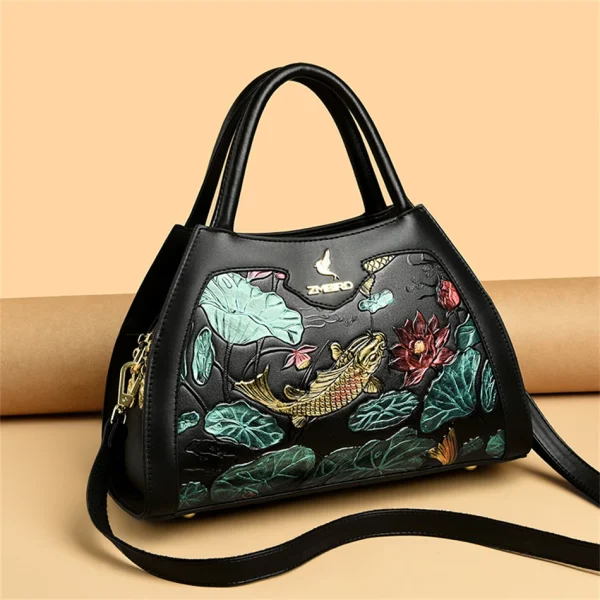 Ethical Leather Chinese style Crossbody Tote Bag