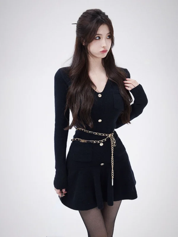 Korean Style Knitted Sweater Y2k Mini Dress