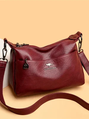 High Quality Soft PU Leather  Bilayer Multi-pocket Messenger Bag