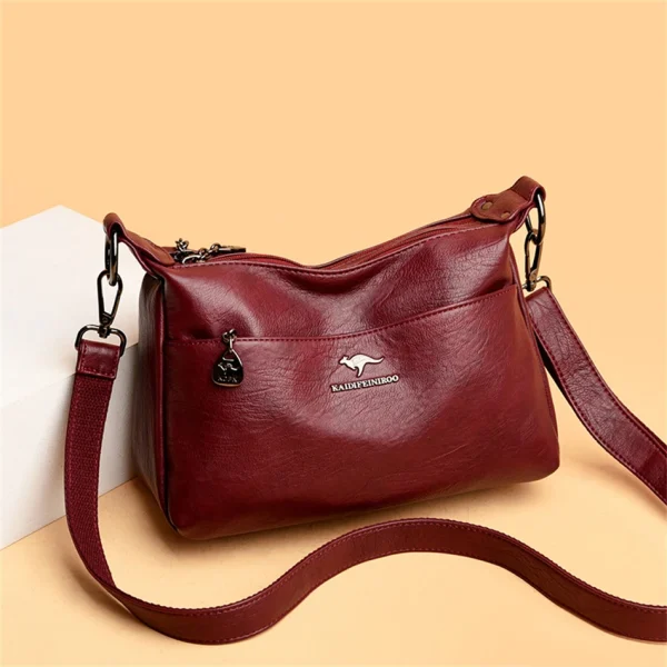 High Quality Soft PU Leather  Bilayer Multi-pocket Messenger Bag