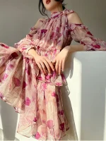 Floral Mini Dress Long Sleeve Korean Dress