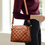 High Quality Leather Diamond Grid Pattern Embroidery Small Crossbody Bags