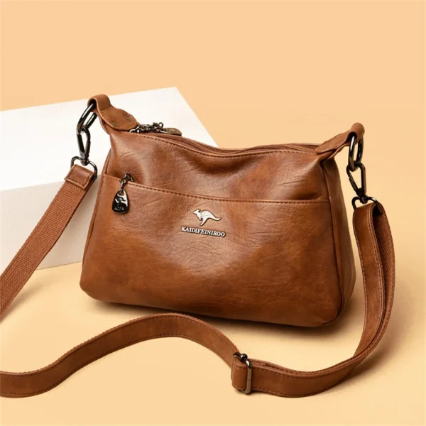 High Quality Soft PU Leather  Bilayer Multi-pocket Messenger Bag