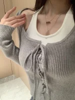 Pure Color Fake Two Pullover Korean Style Y2k Crop Top