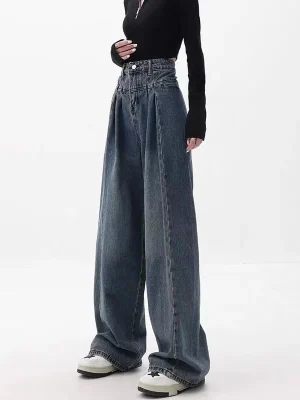 Spring-Autumn-Korean-Fashion-Streetwear-High-Waist-Baggy-Jeans-Women-Straight-Thin-Drape-All-Match-Wide-1