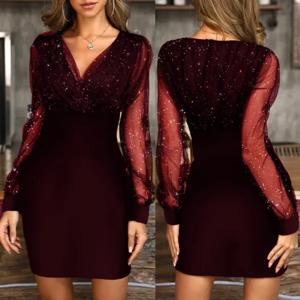 Vintage Black Dress Women Sequins Beading Sexy Autumn Dress