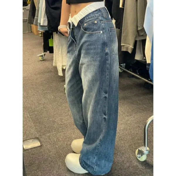 Korean Style High Waist Loose Wide Leg Y2k Retro Jeans