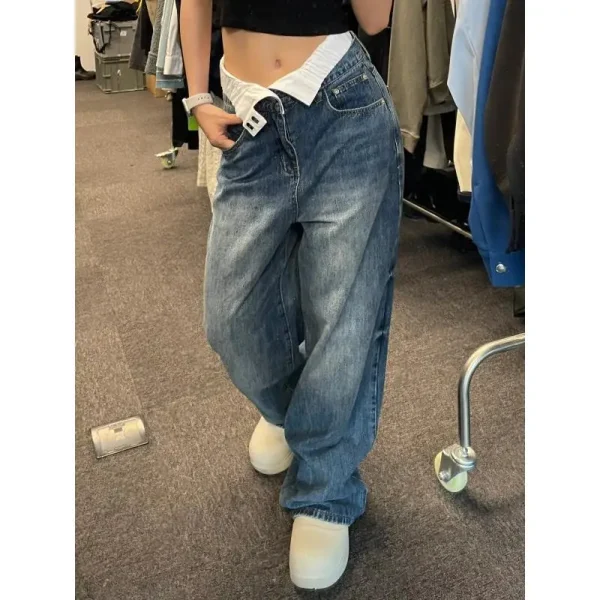 Korean Style High Waist Loose Wide Leg Y2k Retro Jeans