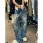 Korean Style High Waist Loose Wide Leg Y2k Retro Jeans