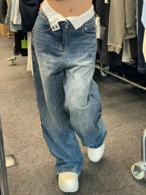 Korean Style High Waist Loose Wide Leg Y2k Retro Jeans