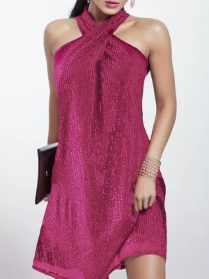 Women-s-Casual-Dresses-Fashion-Solid-Halterneck-Glitter-Sparkly-Sequin-A-Line-Sleeveless-Mini-Dresses-Evening-1