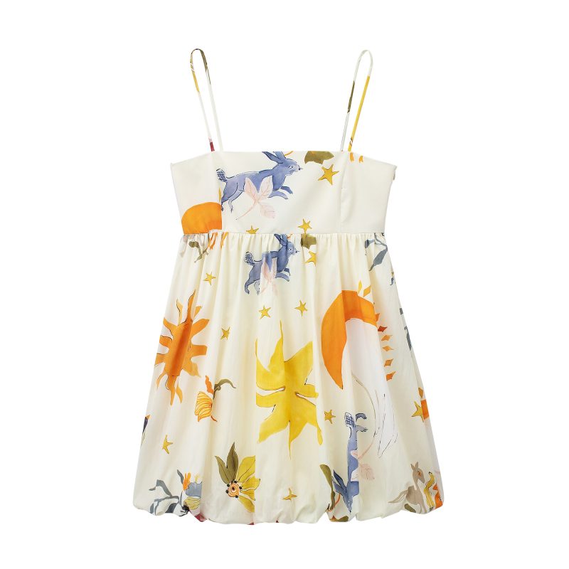 Women's Summer Printed Loose Short Strap Dress