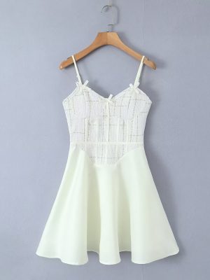 Women's Sweet Girlish Stitching Design Cinched Short Dress