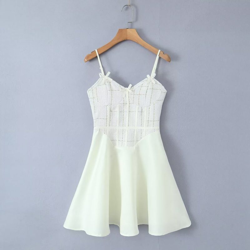 Women's Sweet Girlish Stitching Design Cinched Short Dress