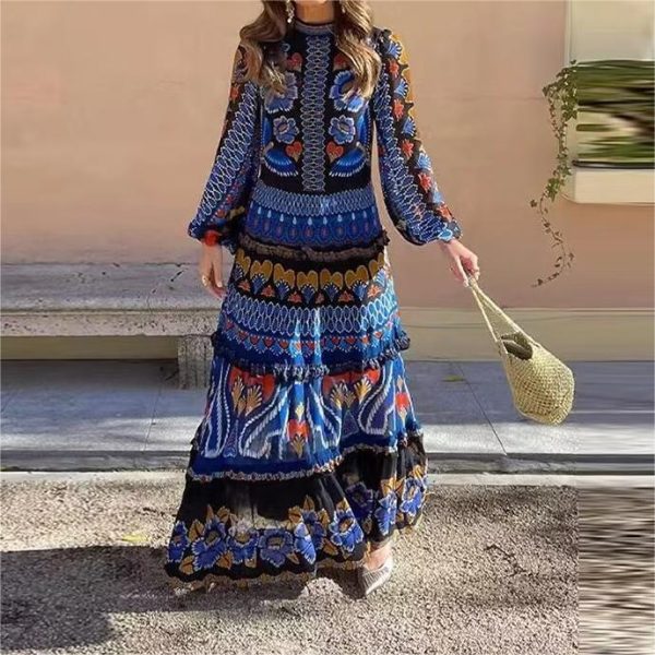 Women's Positioning Printing  Loose Long  Tiered Dress