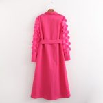 Women's Spring  Rose Red Long Sleeve Stitching Dress