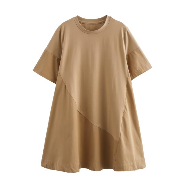Women's  Summer Full Cotton Casual Version Round Neck T shirt Dress