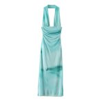 Women's  Clothing Summer Sexy Blue Sleeveless   Tie Dress