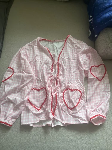 Women's Four Color Plaid Love Ribbon Shirt photo review