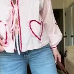 Women's Four Color Plaid Love Ribbon Shirt photo review