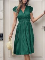 Women's Summer Pleated Short Sleeve Solid Color Dress