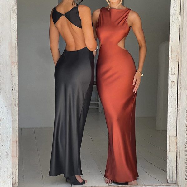 Women's  Spring Clothing Solid Backless Slim Fit Elegant Dress
