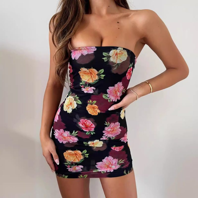 Women's Clothing Summer Sexy Tube Top Cinched Dress