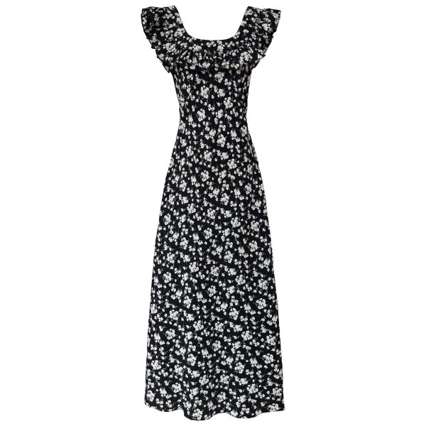 Women's Square Collar Ruffled Floral Dress